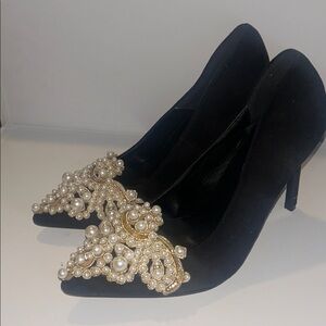 Elegant Black and Gold Embellished Women's Shoes